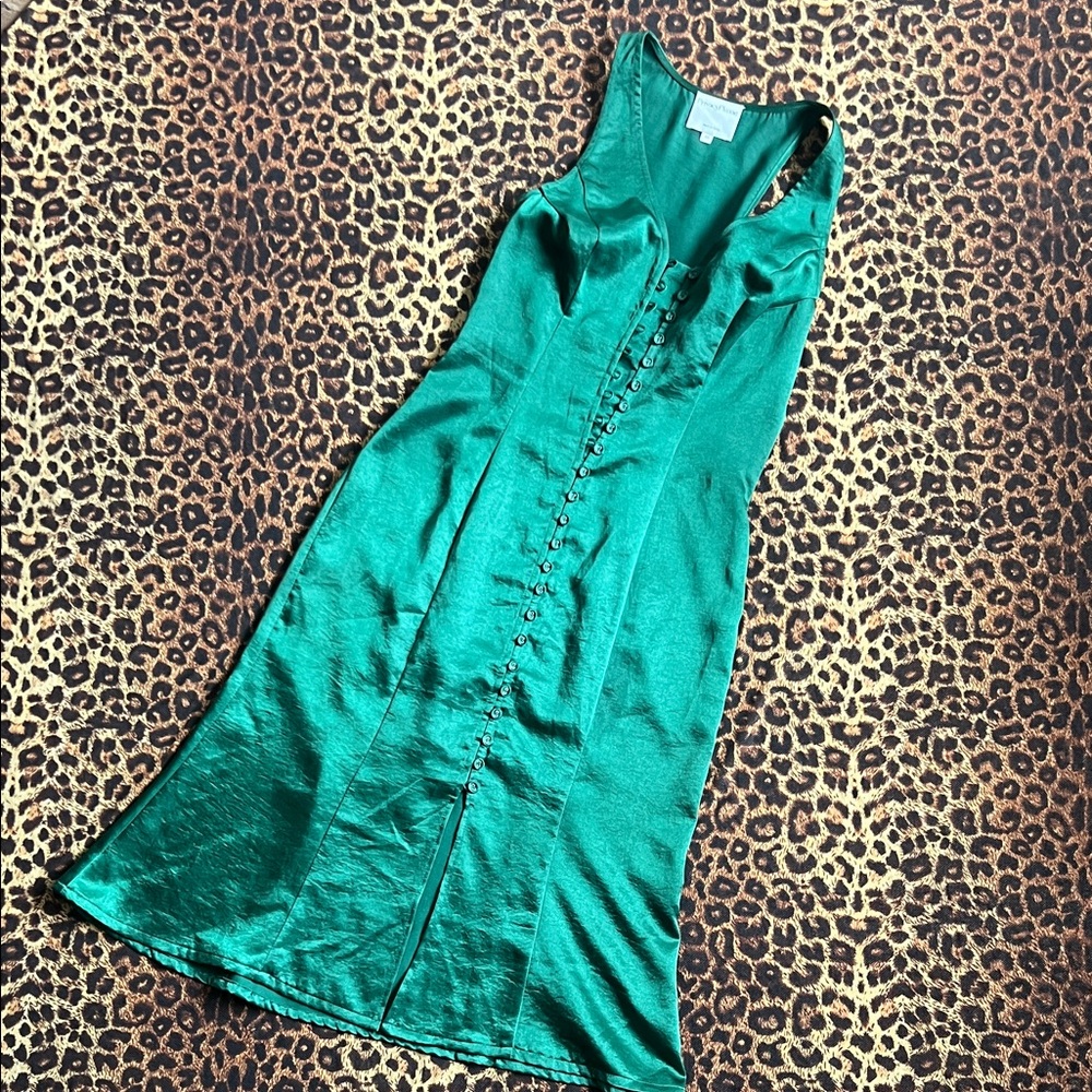 Privacy Please Emerald Green Satin Midi Dress